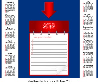 Calendar for 2012 and icon notebook with resolution. vector.