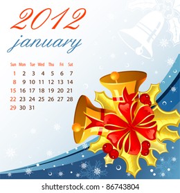 Calendar for 2012 January with Bell, element for design, vector illustration