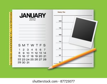 Calendar 2012 January stationery vector