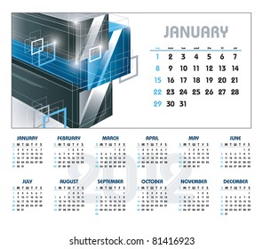 Calendar for 2012. January. Vector Eps10.