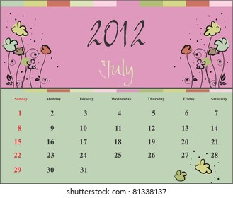 Calendar for 2012 July