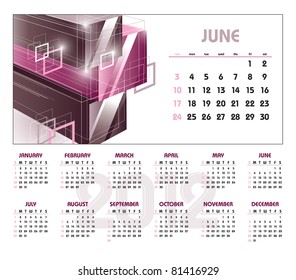 Calendar for 2012. June. Vector Eps10.