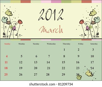 Calendar for 2012, March