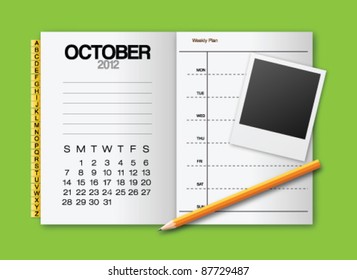 Calendar 2012 October stationery vector
