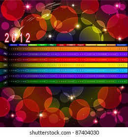 Calendar for 2012 on abstract background with bokeh. The American style. Vector.