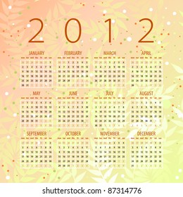 calendar of 2012 with organic background - week starts with monday