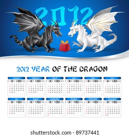 calendar 2012 with origami dragon