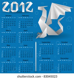 Calendar for 2012 with Origami Dragon, element for design, vector illustration