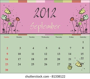 Calendar for 2012 September