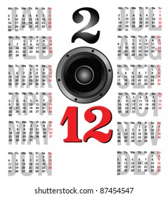 calendar 2012 with speaker illustration on white background