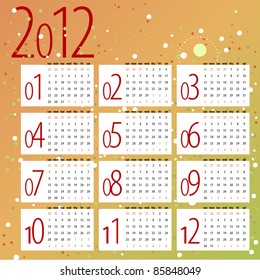 calendar of 2012 with spotted background - week starts with sunday