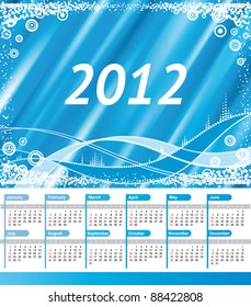 Calendar 2012. Vector blue wave background