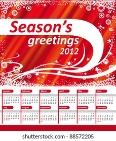 Calendar 2012. Vector red background with white frame for text