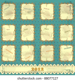 Calendar 2012 in vintage design - Week starts on Monday