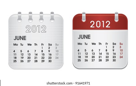 Calendar for 2012, web icon collection, June, vector illustration