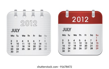 Calendar for 2012, web icon collection, July, vector illustration
