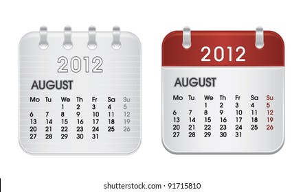 Calendar for 2012, web icon collection, August, vector illustration