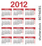 Calendar for 2012, Week starts on Sunday.