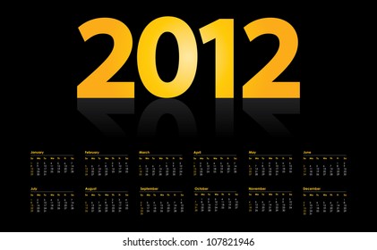 calendar for 2012, week starts on Sunday