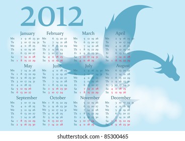 Calendar 2012 year. Dragon symbol year.
