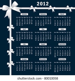 Calendar 2012 year with white bows on a dark background. Raster also available.