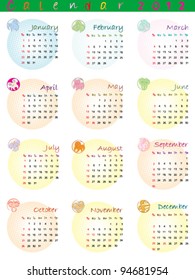 calendar 2012 with zodiac signs and pop art disco dots