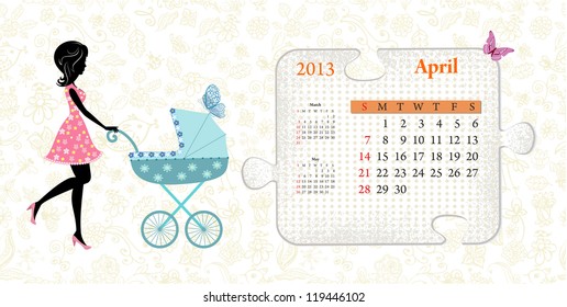 Calendar for 2013, april