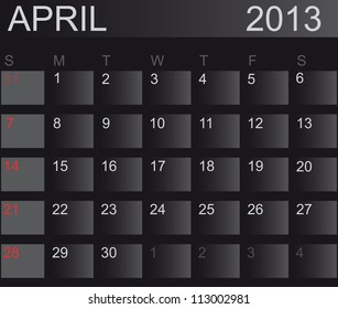 Calendar 2013. April. Vector Illustration