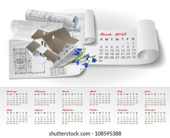 Calendar for 2013 with architectural design elements