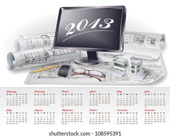 Calendar for 2013 with architectural design elements