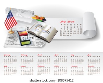 Calendar for 2013 with architectural design elements