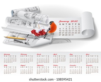 Calendar for 2013 with architectural design elements