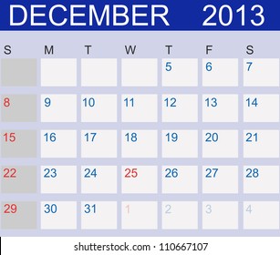 Calendar 2013. December. Vector Illustration