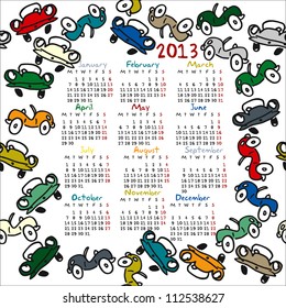 calendar for 2013, doodle, cars, seamless, repeating