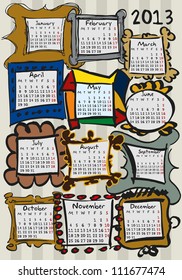 calendar for 2013, doodle, frames