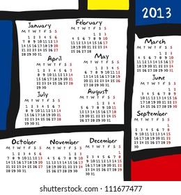 calendar for 2013, doodle, mondrian