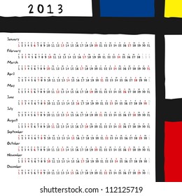 calendar for 2013, doodle, mondrian