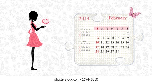 Calendar for 2013, february