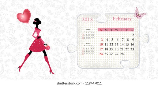 Calendar for 2013, february