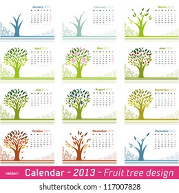 Calendar 2013 Fruit Tree Design. Choose your favorite month for your 2013 calendar. Vector isolated on white.