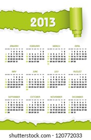 calendar 2013 with green torn paper