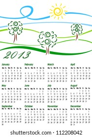 Calendar for 2013 with illustration of summer landscape