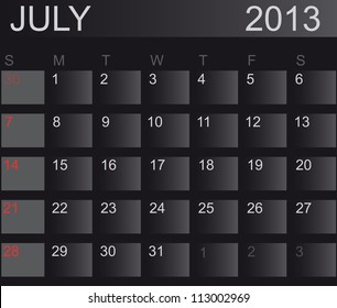 Calendar 2013. July. Vector Illustration