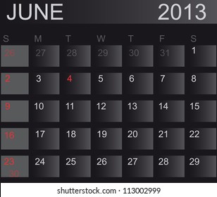 Calendar 2013. June. Vector Illustration