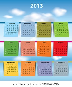 Calendar for 2013 like laundry on the clothesline. Sundays first