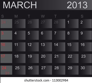 Calendar 2013. March. Vector Illustration