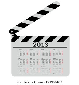 calendar for 2013,  movie clapper board. Vector Illustration.