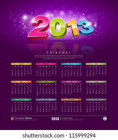 Calendar 2013 new year modern design colorful background, vector illustration