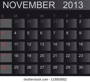 Calendar 2013. November. Vector Illustration
