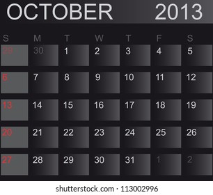 Calendar 2013. October. Vector Illustration